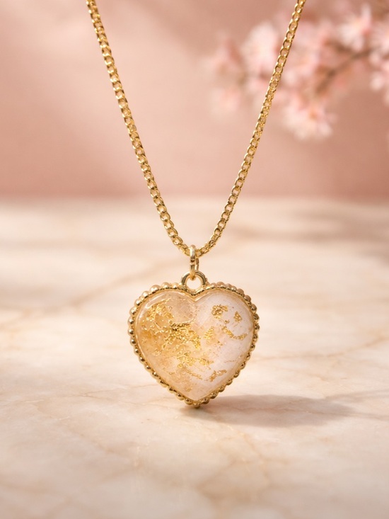 Jewelry - 18k gold plated chain Gold shimmer inside Heart Pendant Necklace - Women Jewelry